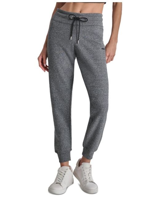DKNY Embroidered Logo Cuff Fleece jogger Sweatpants in Gray Lyst