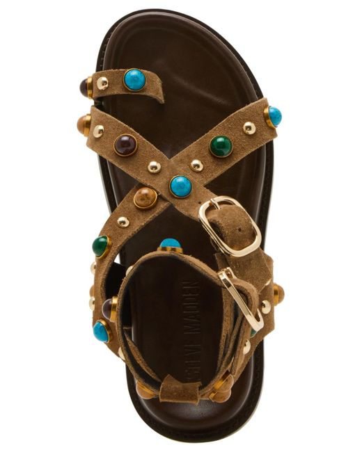 Steve Madden Metallic Linear Embellished Strappy Footbed Sandals