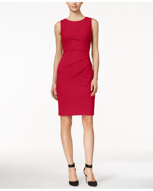 Calvin Klein Sleeveless Sunburst Sheath Dress in Red | Lyst