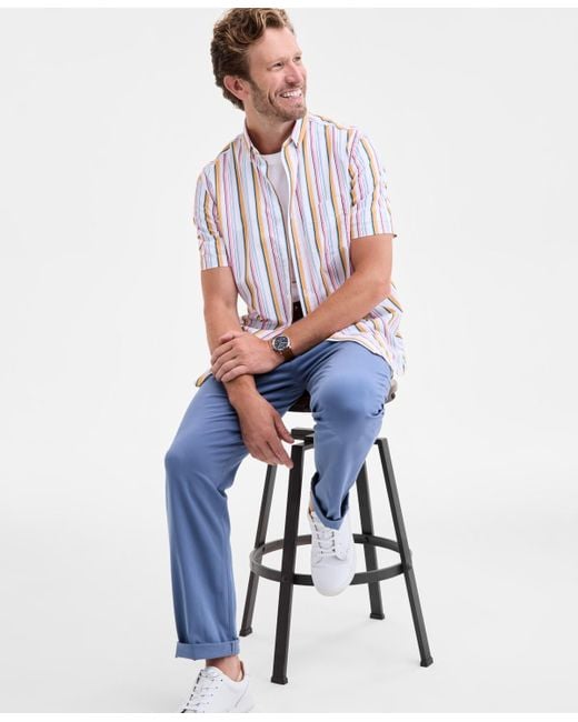 Club Room White Kara Stripe Short-sleeve Button-down Poplin Shirt for men