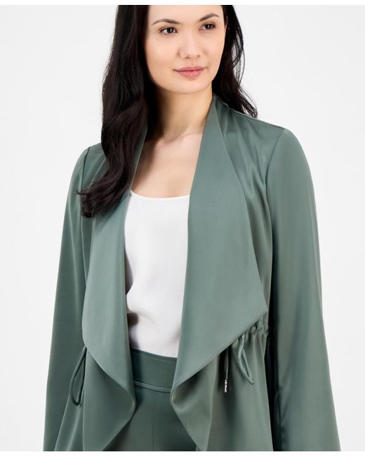 Anne Klein Green Drape-front Drawstring-waist Jacket