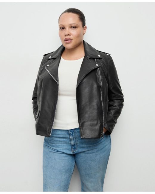 Mango Blue Leather Biker Jacket