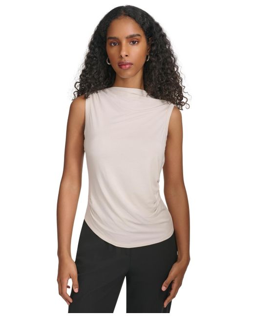 Calvin Klein White High-neck Ruched-side Sleeveless Top