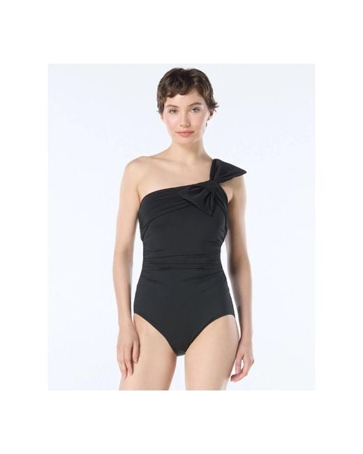 Carmen Marc Valvo Black Ruched One-shoulder One Piece Swimsuit
