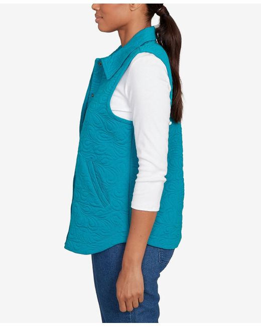 Ruby Rd Blue Petite Quilted Terry Inner Beauty Vest Jacket