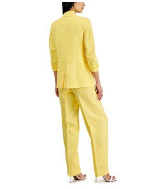 Anne Klein Yellow Linen Blend Jacket Wide Leg Pants