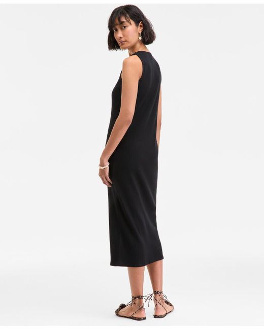 On 34th Black Rib-knit Button Down Midi Dress
