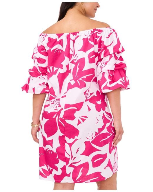 Msk Pink Plus Size Cotton Off-the-shoulder Shift Dress