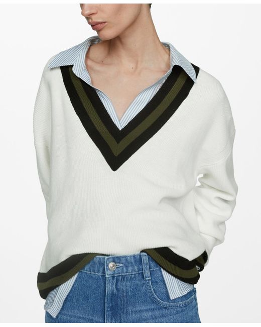Mango Gray Contrast Trim Sweater