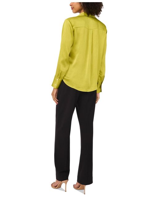 Vince Camuto Yellow Split-neck Button Long-sleeve Blouse