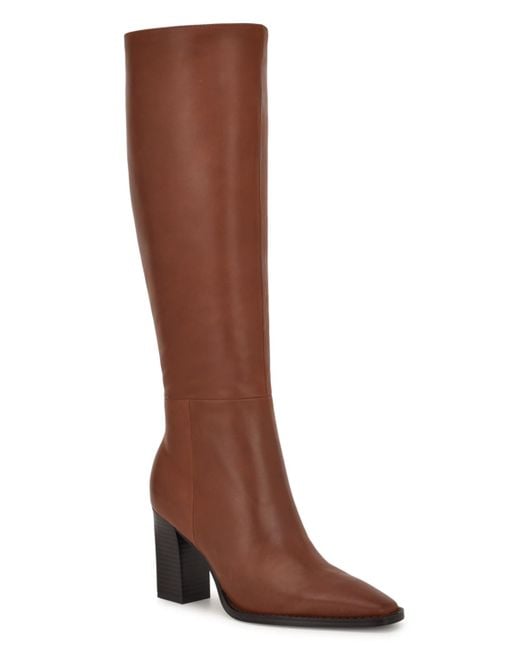 Nine West Women's Brown Zazz Tall Block Heel Dress Boots