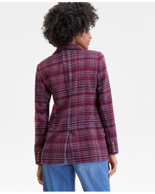 On 34th Purple Plaid Single-button Blazer