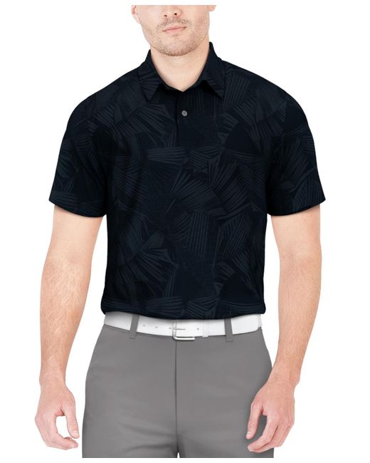 PGA TOUR Black Stretch Moisture-wicking Palm-print Golf Polo Shirt for men