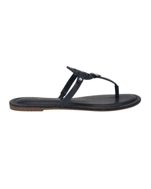Tommy Hilfiger Blue Litzy Logo T-strap Flat Sandals