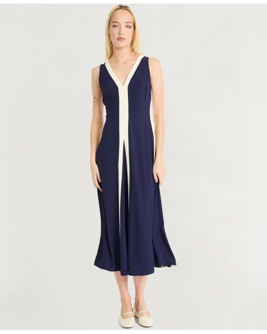 Luxely Blue V-neck Midi Dress