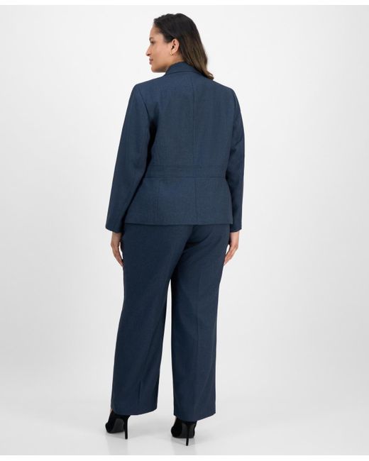 Le Suit Blue Plus Size Notched Collar Wide-leg Pantsuit Set