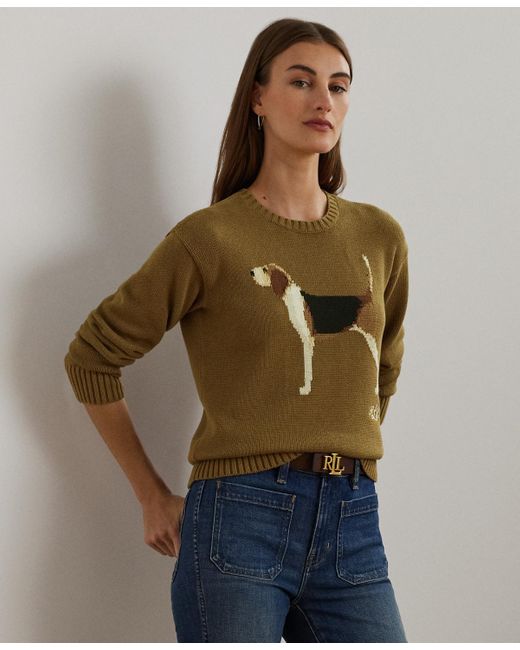 Ralph Lauren Petite Intarsia knit Dog Sweater Lyst
