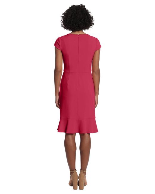 London Times Red Petite V-neck Jersey Fit & Flare Dress