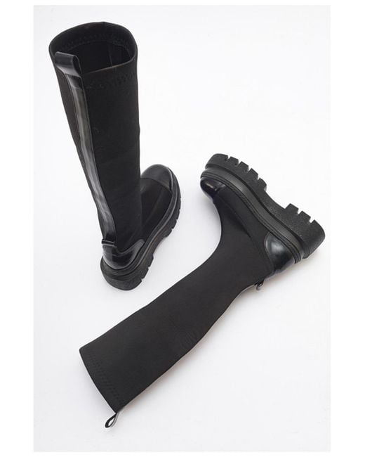 Prologue Shoes Black Celine Scuba Knee High Boot ()
