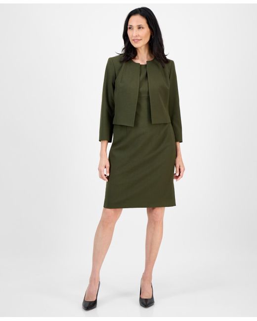 Le Suit Open-front Collarless Jacket And Sheath Dress Suit Set in Green |  Lyst