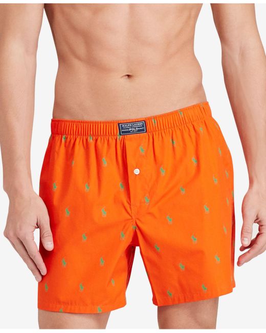 Polo Ralph Lauren Orange Underwear, Allover Pony Woven Boxers for men