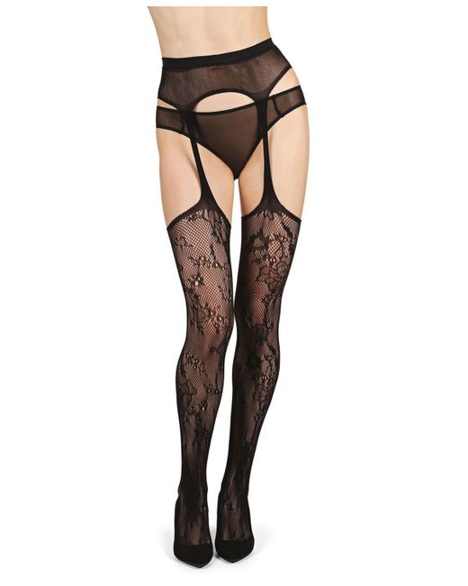 Memoi White All-in-one Lace Suspender Floral Fishnet Tights
