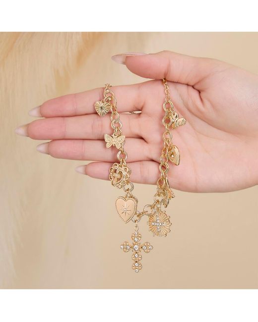 Jessica Simpson Metallic Tone Textured Cross & Heart Charm Necklace