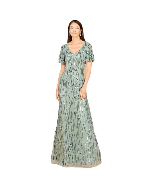 Lara Green Beaded Gown With Cape Sleeves