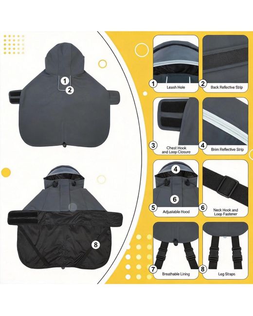 Aronkl Black Waterproof Windproof Dog Rain Jacket