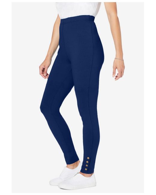 Woman Within Black Plus Size Stretch Cotton Snap-trim legging