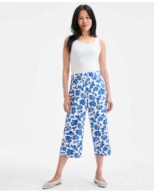 Style & Co. Blue Printed Cotton Pull-on Cropped Pants