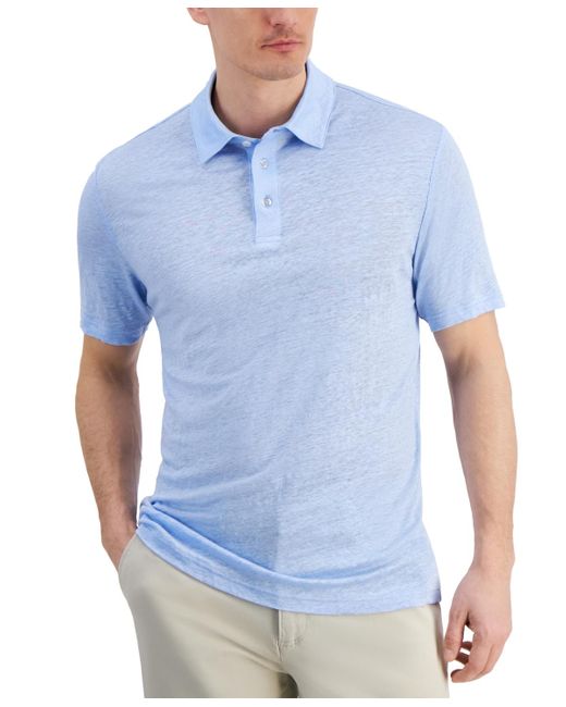 Club Room Blue Luxury Short Sleeve Linen Heathered Polo Shirt for men