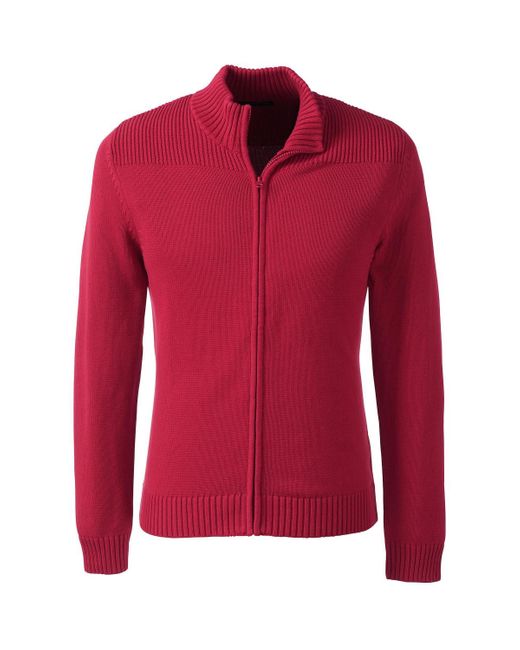Lands' End Red School Uniform Cotton Modal Zip Front Cardigan Sweater for men