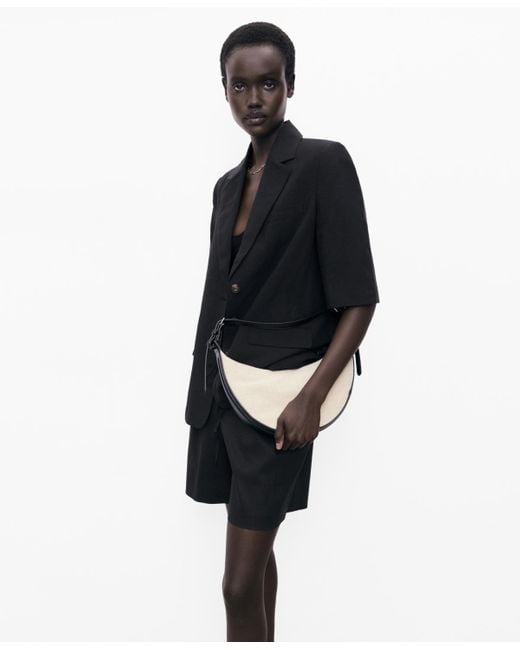 Mango Black Bow Belt Linen Shorts