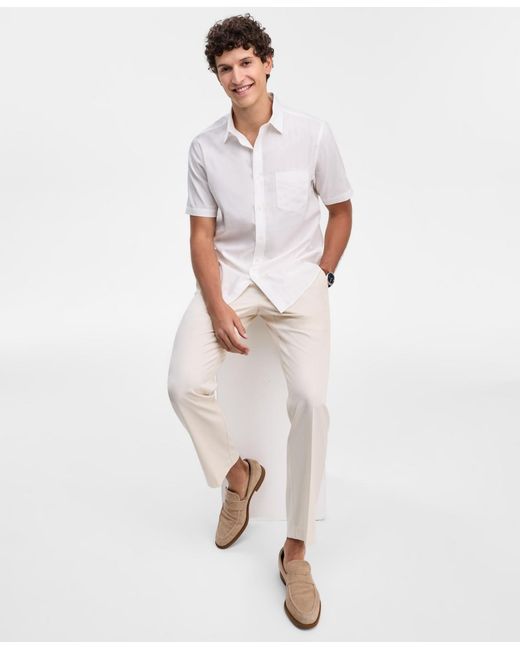 Club Room White Textured Short-sleeve Shirt for men