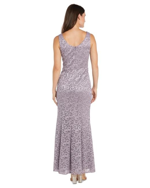 R & M Richards Purple Petite 2-pc. Metallic-lace Gown & Jacket Set
