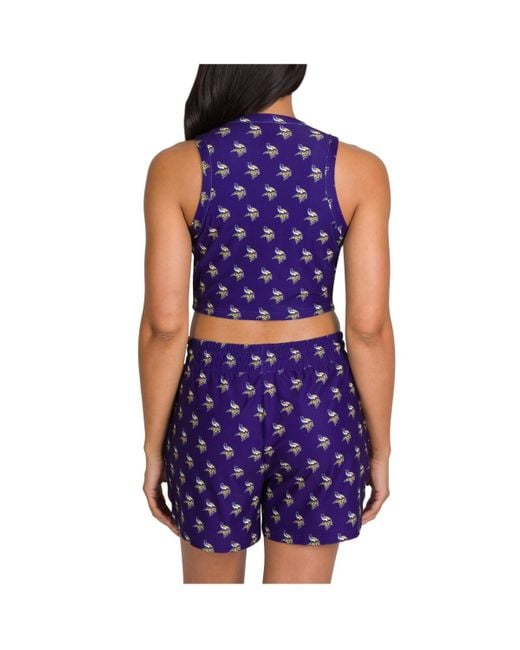 Concepts Sport Purple Minnesota Vikings Gauge Allover Print Cropped Tank Top Shorts Sleep Set