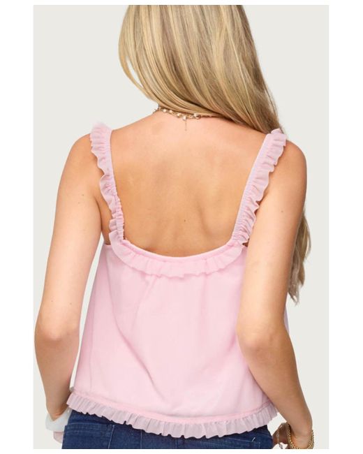 Edikted Pink Ruffle Mesh Babydoll Tank Top
