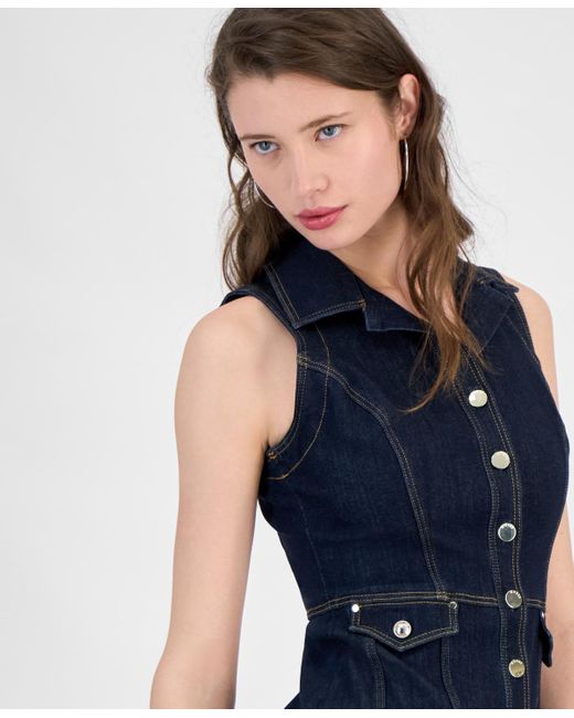 Guess Blue Destiny Button-front Denim Mini Dress
