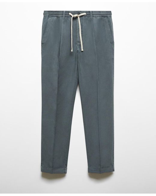 Mango Blue Linen-blend Slim-fit Drawstring Pants for men