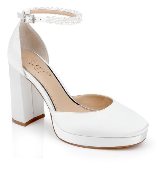 Badgley Mischka White Noble Bridal Block Heel Pumps