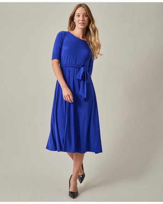 Kasper Blue Tie-waist Short-sleeve Fit & Flare Dress