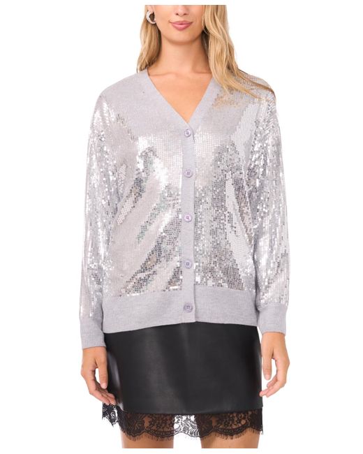 Vince Camuto Gray Sequin Long Sleeves Cardigan Sweater
