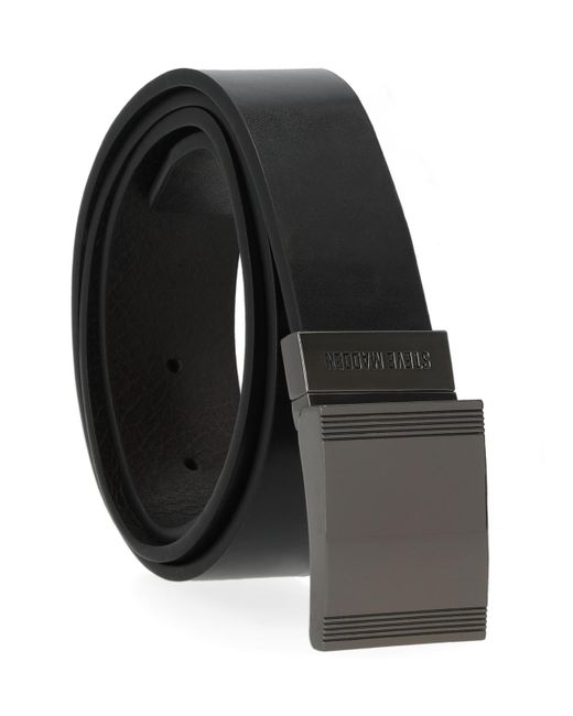Steve Madden Black 35mm Cut Edge Plaque Buckle Belt for men