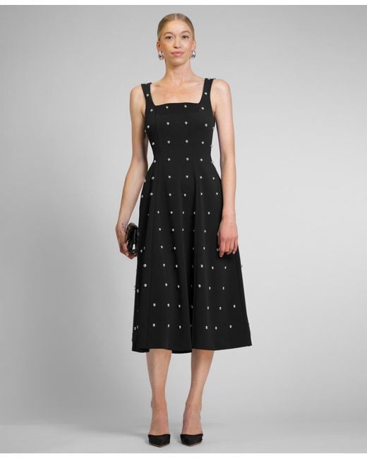 Rachel Roy Zahra Nailhead Trim Square Neck Midi Dress in Black | Lyst