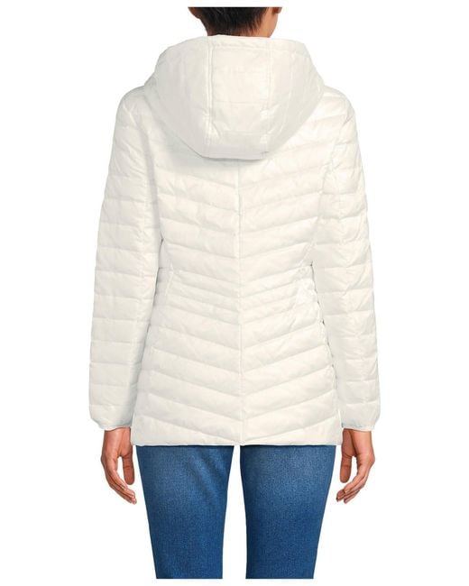 Lands' End White Wanderweight Packable Down Hooded Long Jacket