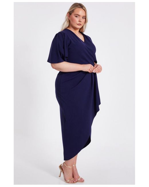 Quiz Blue Plus Size Scuba Crepe Short Sleeve Wrap Midi Dress