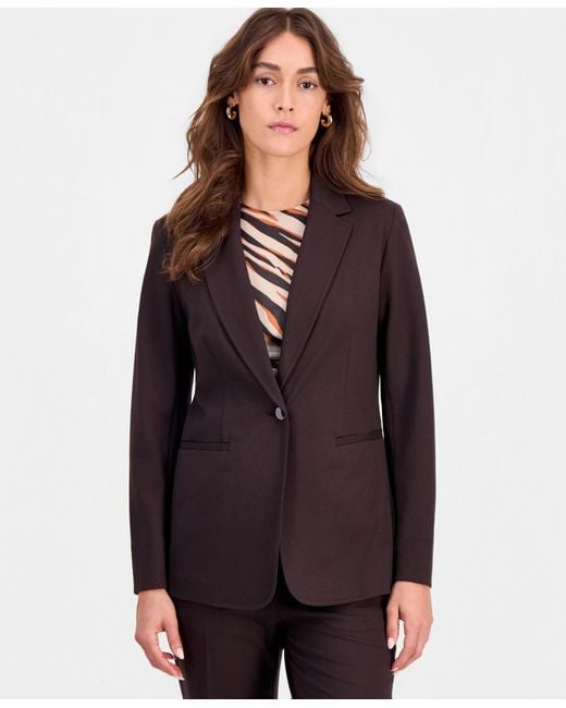 BarIII Black Compression Notch-collar Single Button Blazer