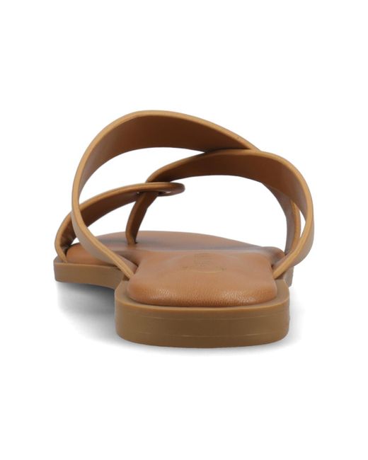 Journee Collection Brown Prizzie Toe Ring Strappy Flat Sandals