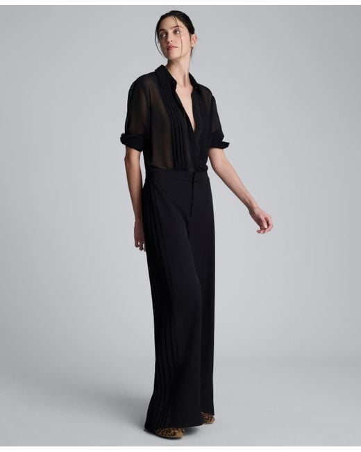 Kenneth Cole Black Pleated Long Sleeve Top
